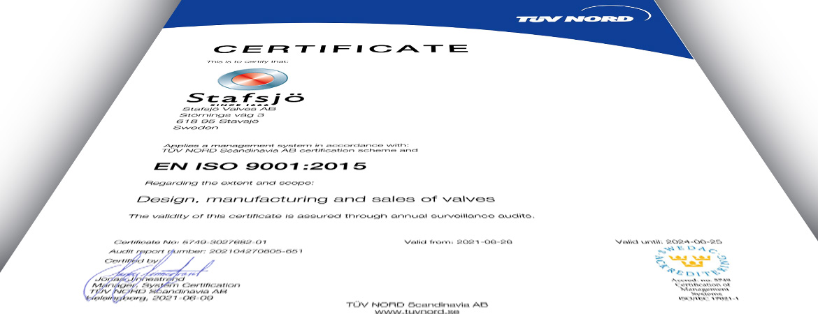 Renewal of ISO 9001 2015 certification Stafsj First in knife